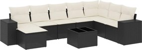 vidaXL 9 részes fekete polyrattan kerti ülőgarnitúra párnákkal
