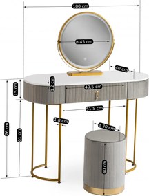 SARAH fésülködőasztal, szürke/arany