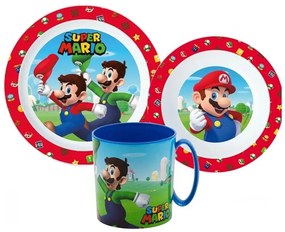 Super Mario Mushroom Kingdom étkészlet, micro műanyag szett bögrével 350 ml