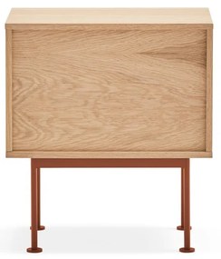 Yoko téglavörös éjjeliszekrény tölgyfa dekorral - Teulat