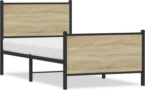 vidaXL sonoma tölgy színű fém ágykeret matrac nélkül 90 x 200 cm