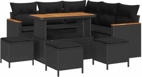 vidaXL Kerti Kanapé Szett 9 pcs Fekete polirattan
