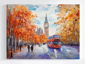 Vászonkép Canvas Város London Big Ben Óra Utca Busz 80x60