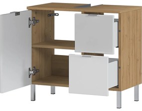 Mauresa fehér szekrény tölgyfa díszítéssel a mosdó alá, szélesség 60 cm - Germania