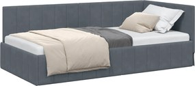 vidaXL Sarokágy keret fejtámlával Sötétszürke 90 cm x 200 cm Bársony