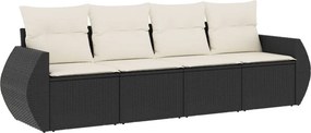 vidaXL 4 részes fekete polyrattan kerti ülőgarnitúra párnákkal