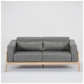 Fawn szürke kanapé bivalybőrből, tömör tölgyfa szerkezettel, 180 cm - Gazzda