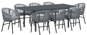 10 darabos kerti étkezőszett párnákkal szürke poli rattan, Hosszabbítható kerti asztal antracit (140-210)x90x73 cm acél