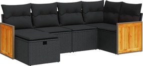 vidaXL 6 részes fekete polyrattan kerti ülőgarnitúra párnákkal