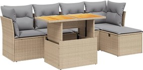 vidaXL 6 részes bézs polyrattan kerti ülőgarnitúra párnával