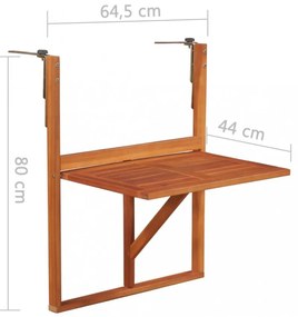 tömör akácfa felakasztható erkély asztal 64,5 x 44 x 80 cm