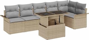 vidaXL Kerti Kanapé Szett párnával 7 pcs Bézs polirattan