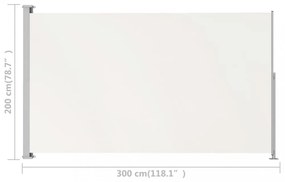 krémszínű behúzható oldalsó terasznapellenző 200 x 300 cm