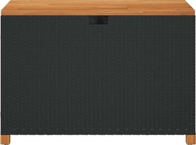 Fekete Polyrattan És Akácfa Kerti Tárolóláda 110 X 55 X 63 Cm