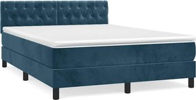 vidaXL sötétkék bársony rugós ágy matraccal 140x190 cm