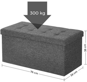 Összecsukható vászon tárolópuff  76x38x38cm, felnyitható ottomán, sötétszürke