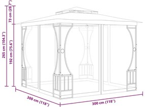 antracitszürke pavilon hálóval 300 x 300 x 265 cm