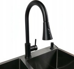 Konyhai csaptelep, kihúzható szórófejes csap, grafitfekete, 2 funkciós