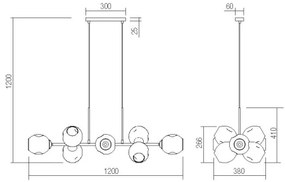 Redo 01-2622 - Csillár zsinóron PIERCE 8xE27/42W/230V fekete/füstös