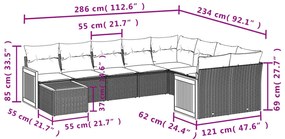 10 részes szürke polyrattan kerti ülőgarnitúra párnákkal