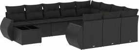 vidaXL 11 részes fekete polyrattan kerti ülőgarnitúra párnákkal