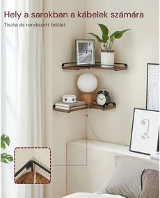 LOFT sarok fali polc, 2 db-os szett, barna/fekete Vasagle
