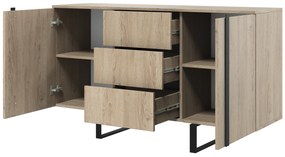 Verica 150 cm-es komód három fiókkal - szivacsos-tölgy / fekete lábak