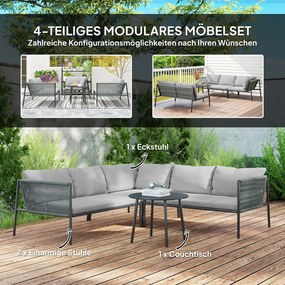 Outsunny Kerti Bútor Garnitúra, polirattan nappali garnitúra sarokkanapéval, asztallal és párnákkal, 6 személyre, sötétszürke