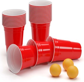 BeerCup Andrews, piros söröspoharak, 473 ml (16 oz), robusztus, mellékelve labdácskák és szabályok