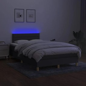 sötétszürke szövet rugós és LED-es ágy matraccal 120 x 190 cm