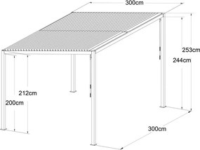 Félnyeregtetős bioklimatikus pergola lamellákkal 3 x 3 M