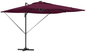 Cantilever Roma napernyő LED világítással, Bordeaux vörös, 286 x 285 x 270 cm alumínium.