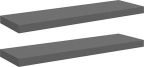 vidaXL 2 db magasfényű szürke MDF lebegő fali polc 80 x 23,5 x 3,8 cm