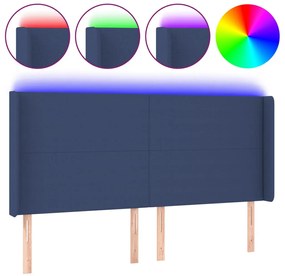 kék szövet LED-es fejtámla 203x16x118/128 cm