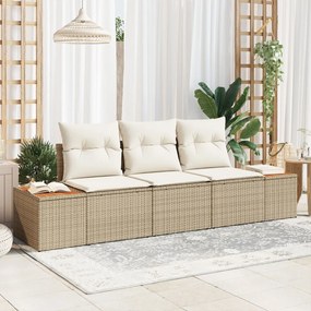 3 darabos Kert Kanapé Szett Párnákkal Bézs Poly Rattan Akác