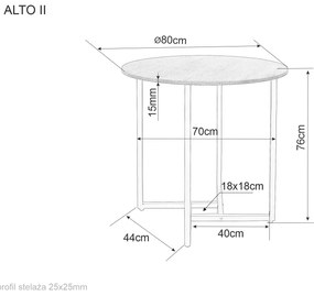 Kerek étkezőasztal tölgy dekorral ALTO II 80x80