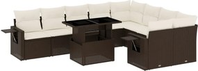 vidaXL 10 részes barna polyrattan kerti ülőgarnitúra párnákkal