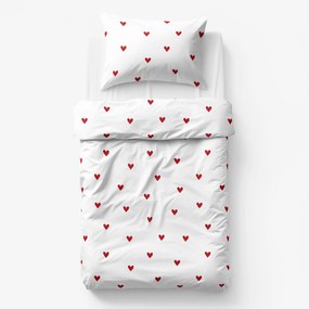 Goldea gyermek pamut ágyneműhuzat - piros szívecskék, fehér alapon 140 x 200 és 70 x 90 cm