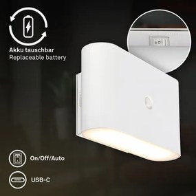 Briloner 3878016 - Újratölthető LED fali lámpa érzékelővel CHAT LED/3W/5V 2000 mAh fehér