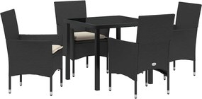 vidaXL Kert étkező szett párnával 5 pcs Fekete polirattan