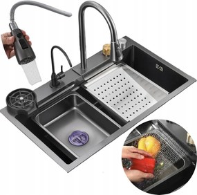Egymedencés Acél Mosogató Csepegtetővel Fekete Konyhai Szett