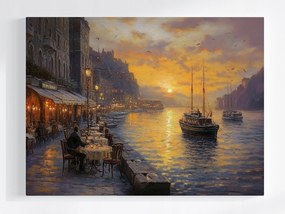 Vászonkép Canvas Város Sétány Csatorna Víz Hajók Kávézó 100x75