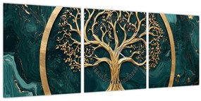 Kép – Márványban lévő arany életfa (órával) (90x30 cm)