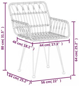 2 db fekete PE rattan karfás kerti szék 56 x 64 x 80 cm