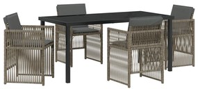 5 Darabos Kerti Étkezőszett Párnákkal Szürke Polyrattan