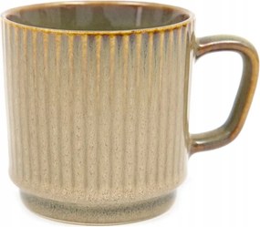 Füles Bögre Kerámia Bézs Barna Kpl 6db 270ml Csíkos Fényes