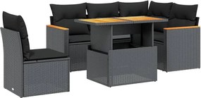 vidaXL 6 részes fekete polyrattan kerti ülőgarnitúra párnákkal