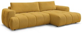 Mustársárga kinyitható-tárolóhelyes sarokkanapé (jobb oldali-heverő résszel) Fuji – Bobochic Paris