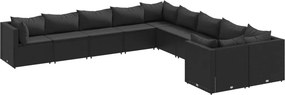 vidaXL 10 részes fekete polyrattan kerti ülőgarnitúra párnákkal