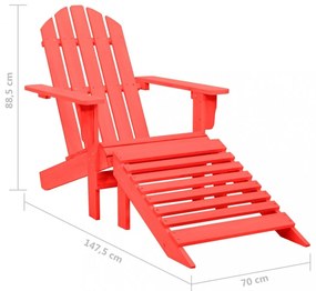 piros tömör fenyőfa kerti Adirondack szék zsámollyal